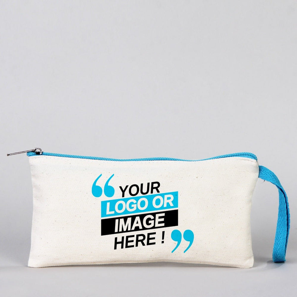 Fabric Pencil Case 8" W x 4" H - Turquoise Zippered (Customize) - Pamusan.com