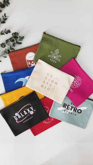 Clutch Bag White 8"x6" – Custom Logo Cotton Makeup & Personalized Cosmetic Pouch