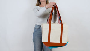 Large Trend Canvas Shopping Bag with Brown Handle, 16"W x 14"H x 5"L, Large Tote Bag 12 Oz, Personalized